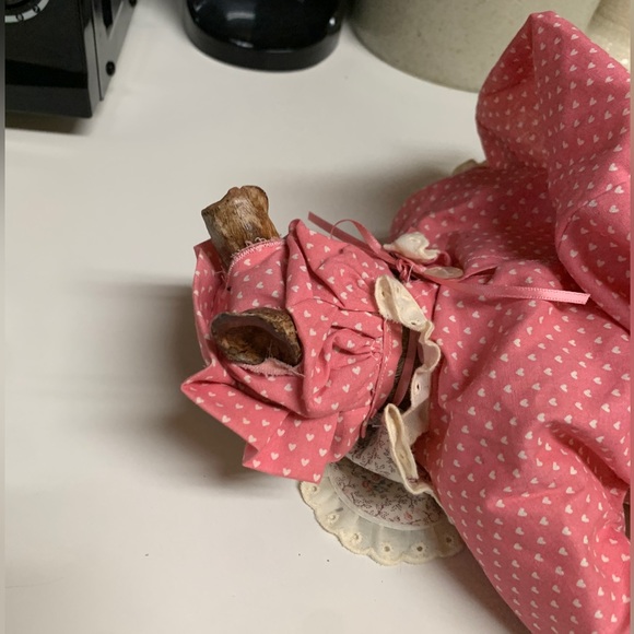 Vintage Artisan Hand Crafted Female Baby Doll Pink Dress Rabbit Head Baroque - Picture 8 of 15